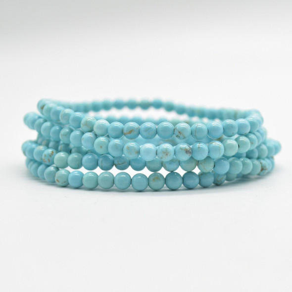 Turquoise (Dyed) Semi-Precious Round Gemstone Crystal Bracelet, Sample Strand - 4mm  - 1 Count - 7 - 7.5 inches
