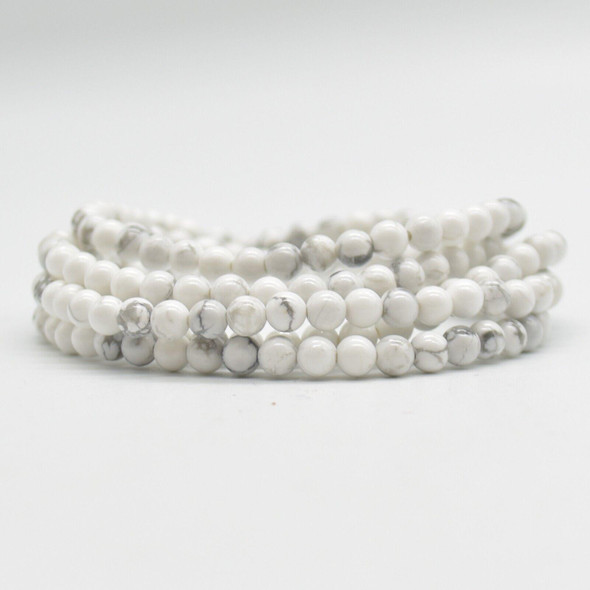 Natural White Howlite Semi-Precious Round Gemstone Crystal Bracelet, Sample Strand - 4mm  - 1 Count - 7 - 7.5 inches
