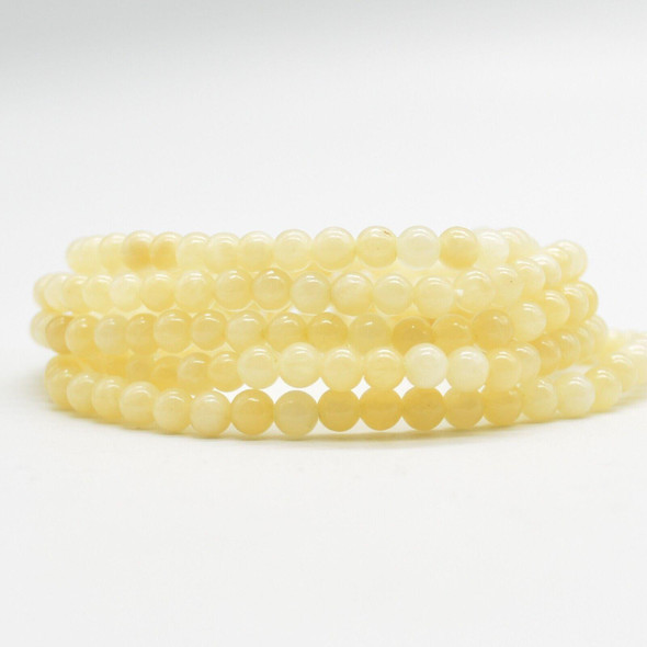 Natural Yellow Calcite Semi-Precious Round Gemstone Crystal Bracelet, Sample Strand - 4mm  - 1 Count - 7 - 7.5 inches