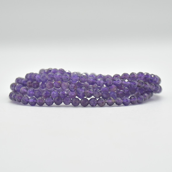 Natural Amethyst Semi-Precious FACETED Round Gemstone Crystal Bracelet, Sample Strand - 4mm  - 1 Count - 7.5 inches