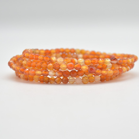 Natural Carnelian Agate Semi-Precious FACETED Round Gemstone Crystal Bracelet, Sample Strand - 4mm  - 1 Count - 7.5 inches