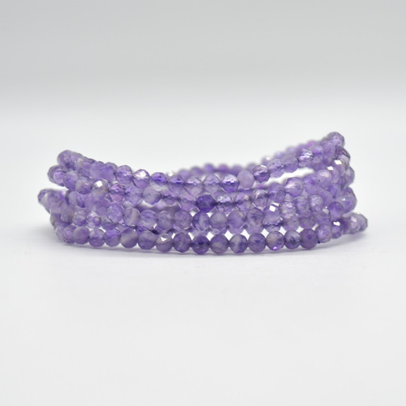 Natural Chevron Amethyst Semi-Precious FACETED Round Gemstone Crystal Bracelet, Sample Strand - 4mm  - 1 Count - 7.5 inches