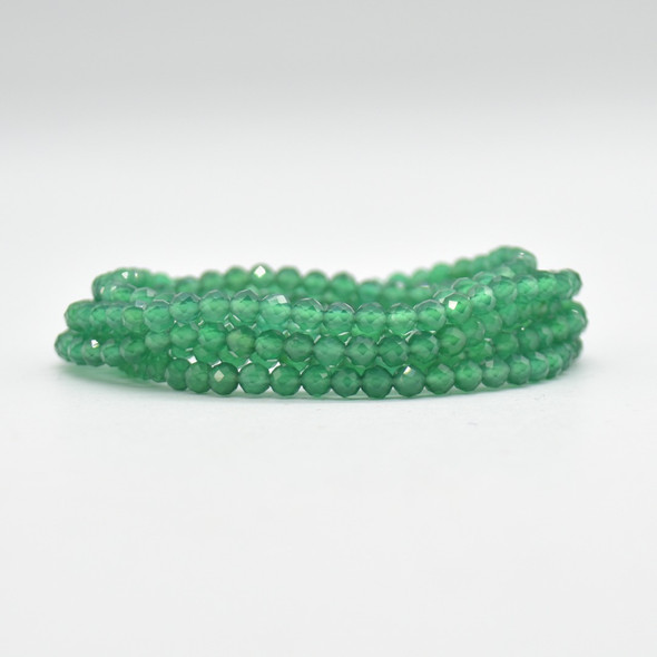 Green Agate Semi-Precious FACETED Round Gemstone Crystal Bracelet, Sample Strand - 4mm  - 1 Count - 7.5 inches
