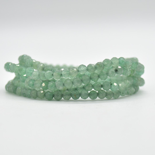 Natural Green Aventurine Semi-Precious FACETED Round Gemstone Crystal Bracelet, Sample Strand - 4mm  - 1 Count - 7.5 inches