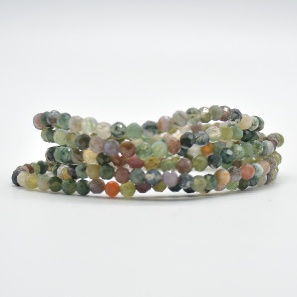 Natural Indian Agate Semi-Precious FACETED Round Gemstone Crystal Bracelet, Sample Strand - 4mm  - 1 Count - 7.5 inches