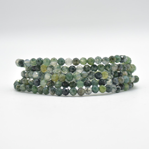 Natural Moss Agate Semi-Precious FACETED Round Gemstone Crystal Bracelet, Sample Strand - 4mm  - 1 Count - 7.5 inches