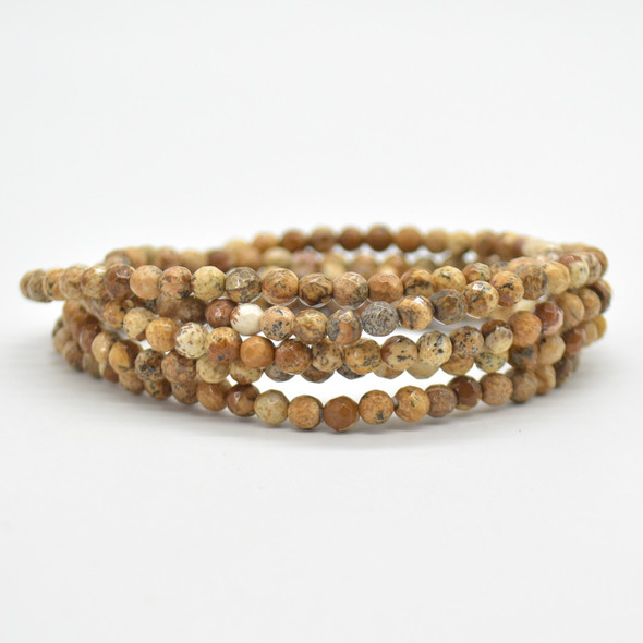 Natural Picture Jasper Semi-Precious FACETED Round Gemstone Crystal Bracelet, Sample Strand - 4mm  - 1 Count - 7.5 inches