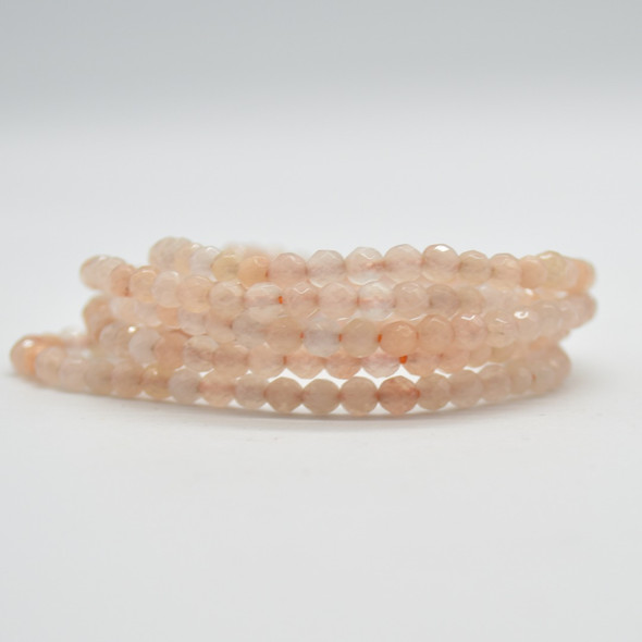 Natural Pink Aventurine Semi-Precious FACETED Round Gemstone Crystal Bracelet, Sample Strand - 4mm  - 1 Count - 7.5 inches