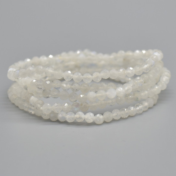 Natural Rainbow Moonstone Semi-Precious FACETED Round Gemstone Crystal Bracelet, Sample Strand - 4mm  - 1 Count - 7.5 inches