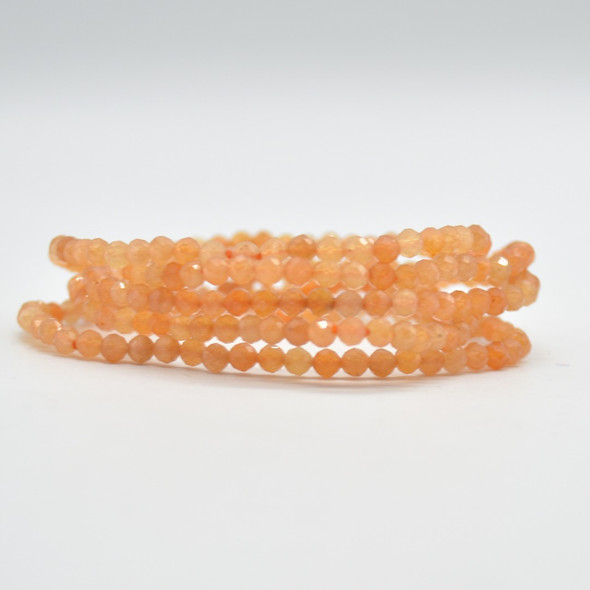 Natural Red Aventurine Semi-Precious FACETED Round Gemstone Crystal Bracelet, Sample Strand - 4mm  - 1 Count - 7.5 inches