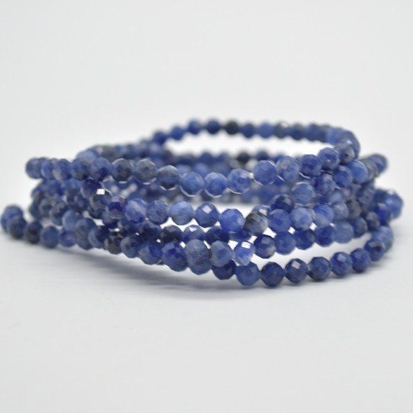 Natural Sodalite Semi-Precious FACETED Round Gemstone Crystal Bracelet, Sample Strand - 4mm  - 1 Count - 7.5 inches