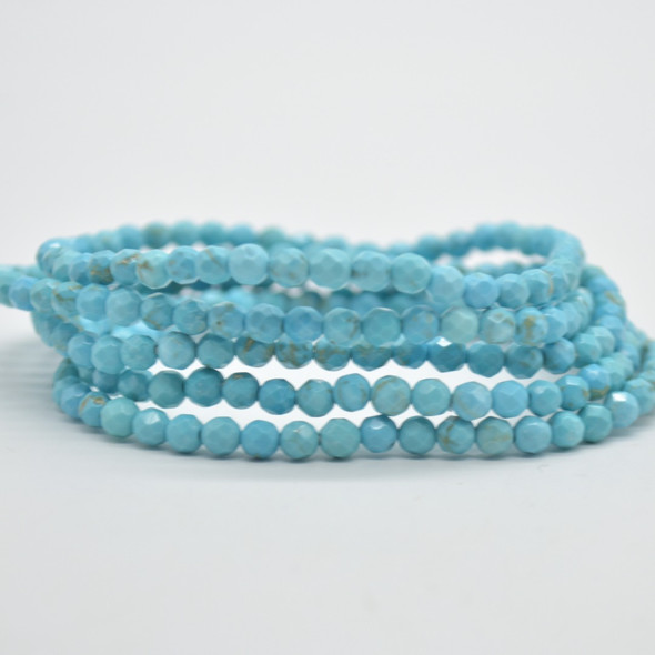 Turquoise (Dyed) Semi-Precious FACETED Round Gemstone Crystal Bracelet, Sample Strand - 4mm  - 1 Count - 7.5 inches