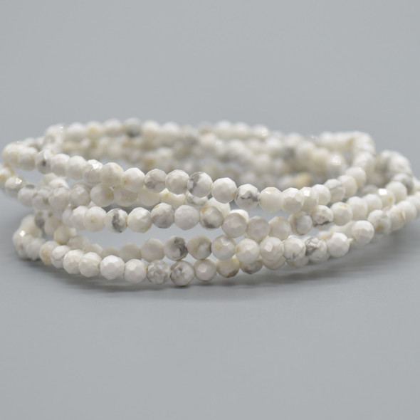 Natural White Howlite Semi-Precious FACETED Round Gemstone Crystal Bracelet, Sample Strand - 4mm  - 1 Count - 7.5 inches