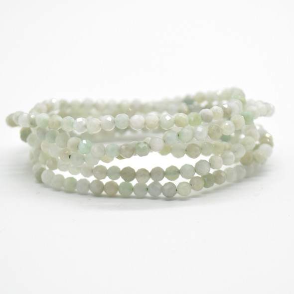 Natural Jadeite Semi-Precious FACETED Round Gemstone Crystal Bracelet, Sample Strand - 4mm  - 1 Count - 7.5 inches