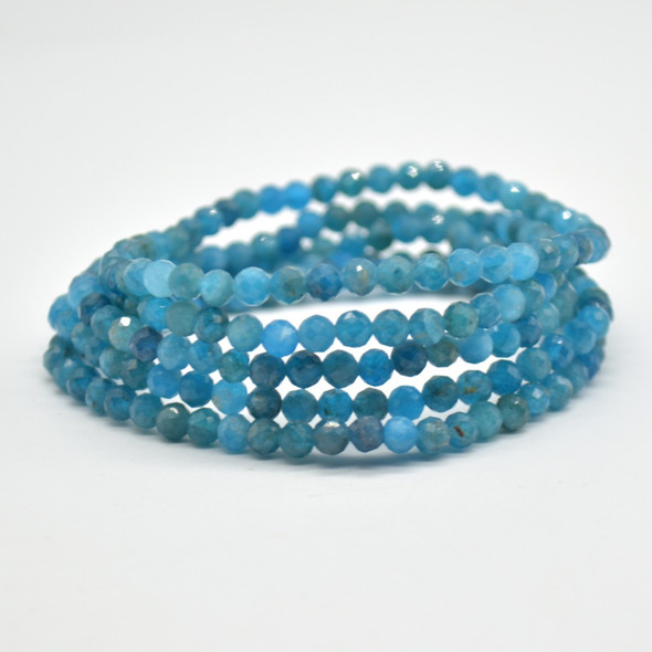 Natural Apatite Semi-Precious FACETED Round Gemstone Crystal Bracelet, Sample Strand - 4mm  - 1 Count - 7.5 inches