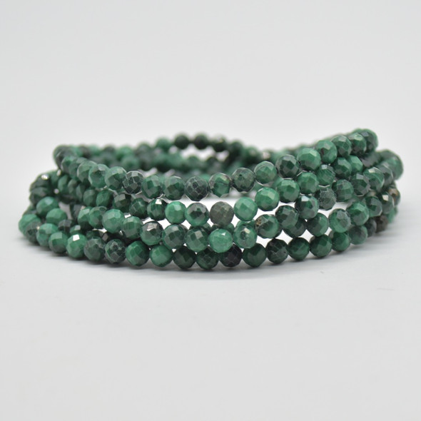 Natural Malachite Semi-Precious FACETED Round Gemstone Crystal Bracelet, Sample Strand - 4mm  - 1 Count - 7.5 inches