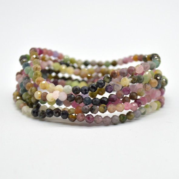 Natural Multi-Colour Tourmaline Semi-Precious FACETED Round Gemstone Crystal Bracelet, Sample Strand - 4mm  - 1 Count - 7.5 inches