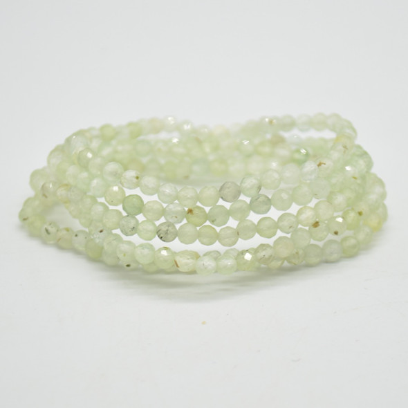 Natural Prehnite Semi-Precious FACETED Round Gemstone Crystal Bracelet, Sample Strand - 4mm  - 1 Count - 7.5 inches