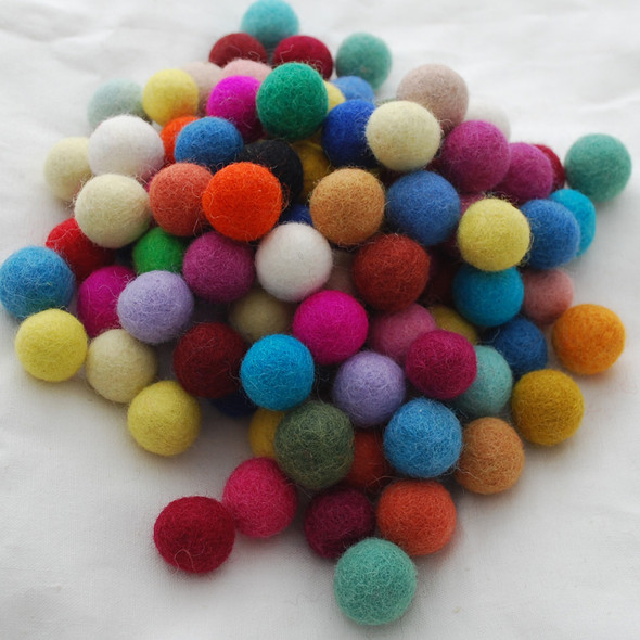 100% Wool Felt Balls - 100 Count - 2cm - Assorted Colours