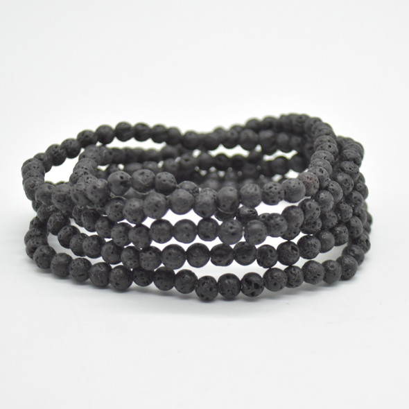 Natural Black Lava Semi-Precious Round Gemstone Crystal Bracelet, Sample Strand - 4mm  - 1 Count - 7 - 7.5 inches