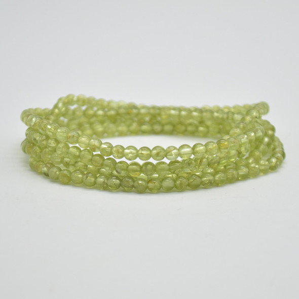 Natural Peridot Semi-Precious Round Gemstone Crystal Bracelet, Sample Strand - 4mm  - 1 Count - 7 - 7.5 inches