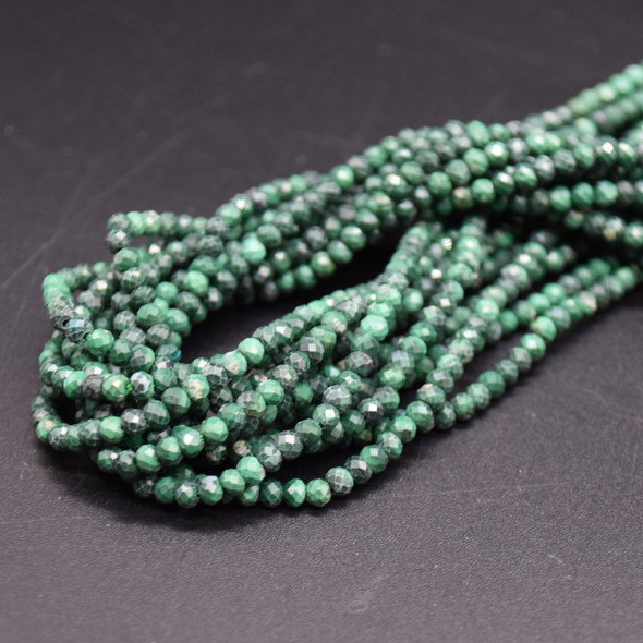 Natural Malachite Semi-Precious Gemstone FACETED Rondelle Spacer Beads - 3mm x 2mm - 15'' Strand