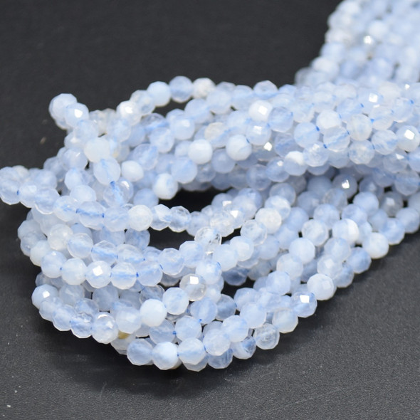 Natural Blue Lace Agate Semi-precious Gemstone FACETED Round Beads - 3mm - 15'' Strand