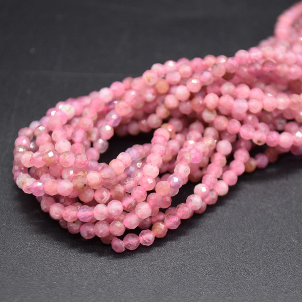 Natural Pink Tourmaline Semi-precious Gemstone FACETED Round Beads - 3mm - 15'' Strand