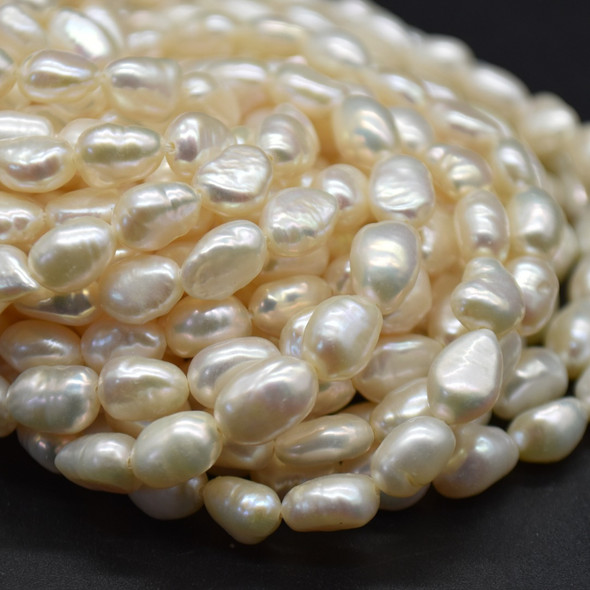 Natural Freshwater Baroque Nugget Pearl Beads - White - 7mm - 9mm x 5mm - 6mm - 14'' Strand