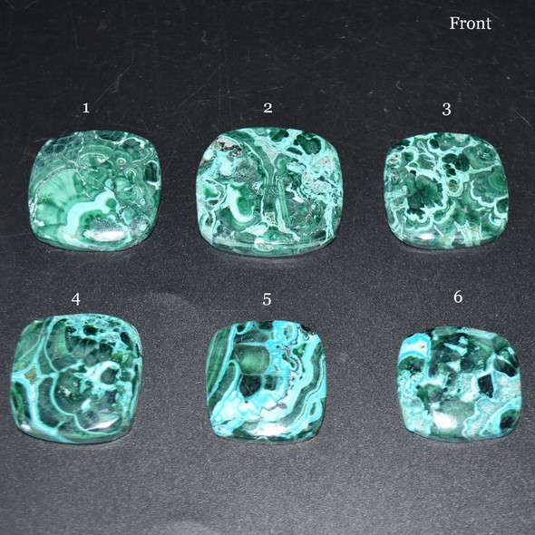 Natural Large Malachite with Chrysocolla Semi-precious Rounded Square Gemstone Cabochons  - 1 Count  - 6 Options