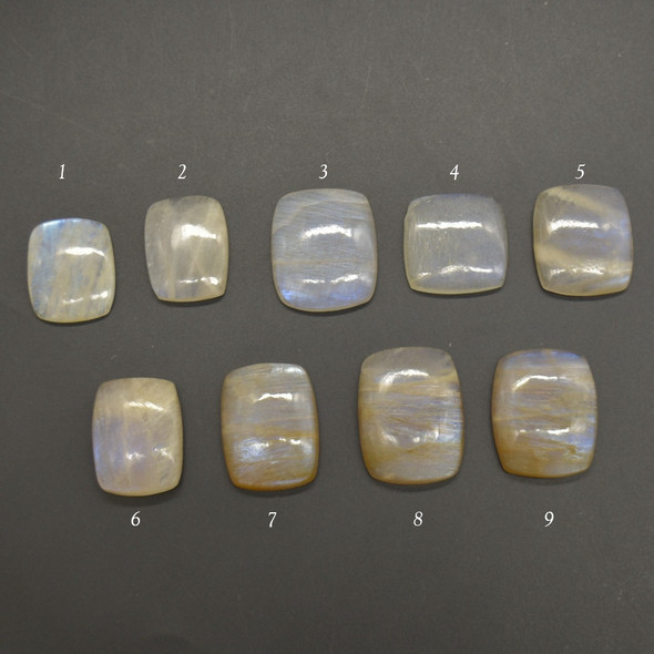 Natural Large Rainbow Moonstone Semi-precious Rectangular Gemstone Cabochons  - 1 Count  - 9 Options