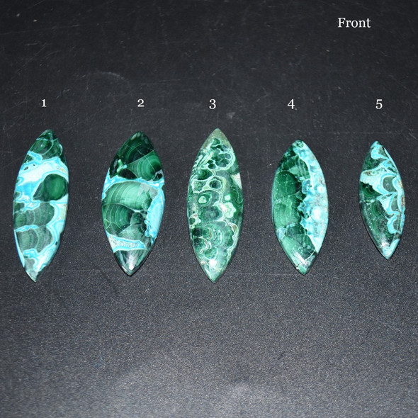 Natural Large Malachite with Chrysocolla Semi-precious Marquise Gemstone Cabochons  - 1 Count  - 5 Options