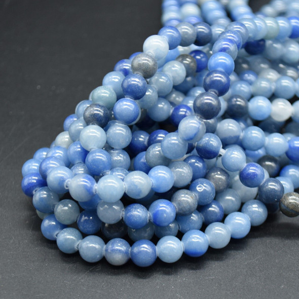 Large Hole (2mm) Beads - Natural Blue Aventurine Semi-precious Gemstone Round Beads - 8mm - 15'' strand