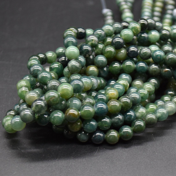 Large Hole (2mm) Beads - Natural Moss Agate Semi-precious Gemstone Round Beads - 8mm - 15'' strand