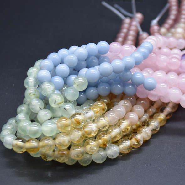 Large Hole (2mm) Beads - Mixed Pastel Rainbow Semi-precious Gemstone Round Beads - 8mm - 15" Strand
