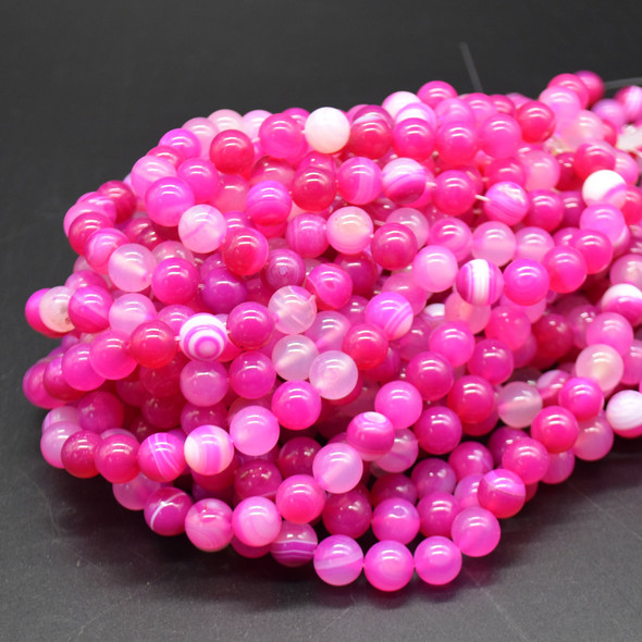 Grade B Pink Banded Agate Semi-precious Gemstone Round Beads - 10mm - 15'' Strand