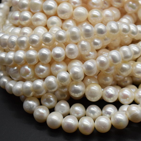 Natural Freshwater Round Potato Pearl Beads - White - 8mm - 9mm or 10mm Sizes - 14'' Strand