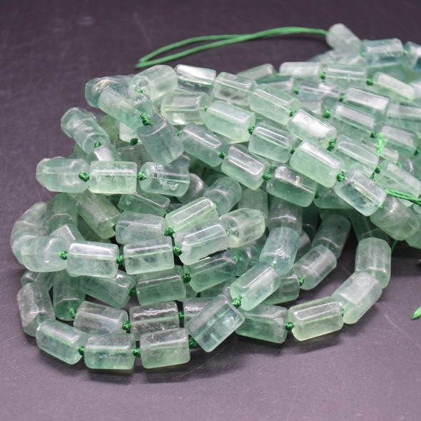 Natural Green Fluorite Semi-Precious Irregular Faceted Tube Gemstone Beads - 13mm - 15mm x 9mm - 10mm - 15'' Strand