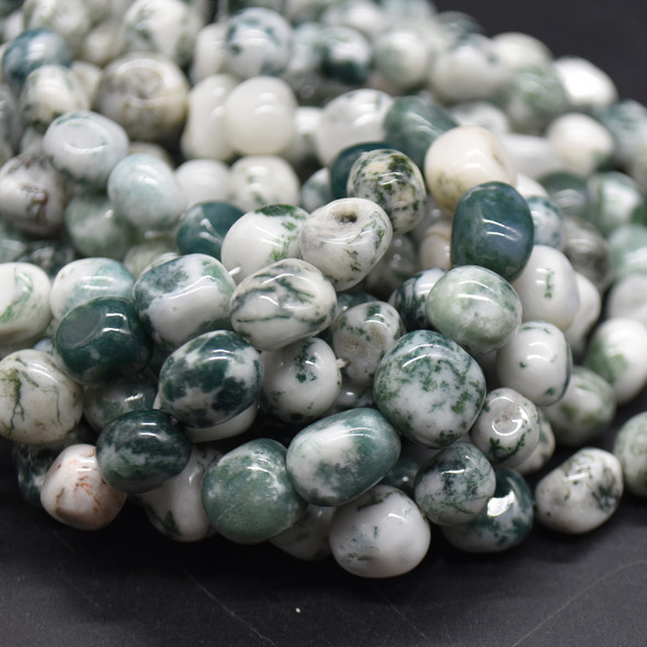 Natural Tree Agate Semi-precious Gemstone Pebble Tumbled stone Nugget Beads 7mm-10mm - 15'' strand
