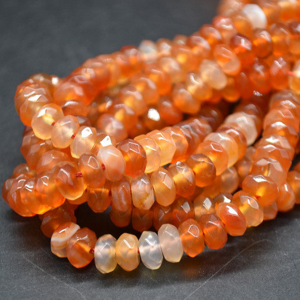 Natural Orange Carnelian Agate Semi-precious Gemstone FACETED Rondelle Spacer Beads - 8mm x 5mm - 15'' Strand