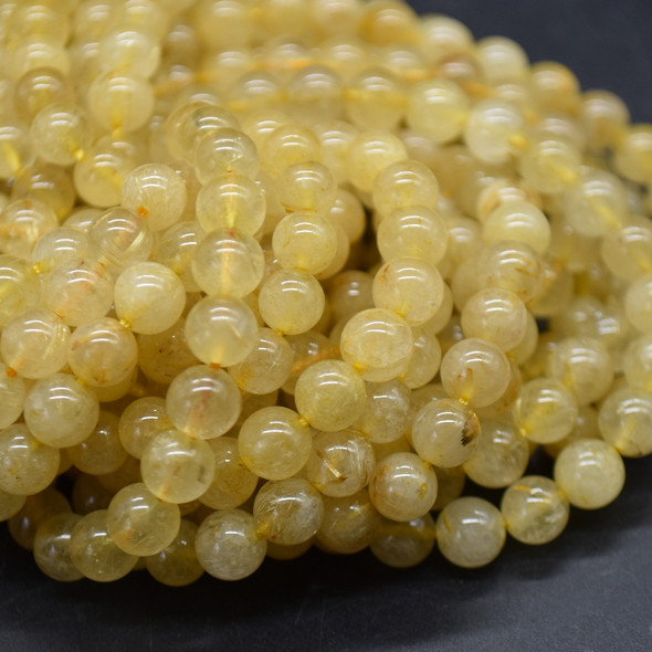 Natural Golden Rutilated Quartz Grade A- Semi-precious Gemstone Round Beads - 6mm - 15'' Strand