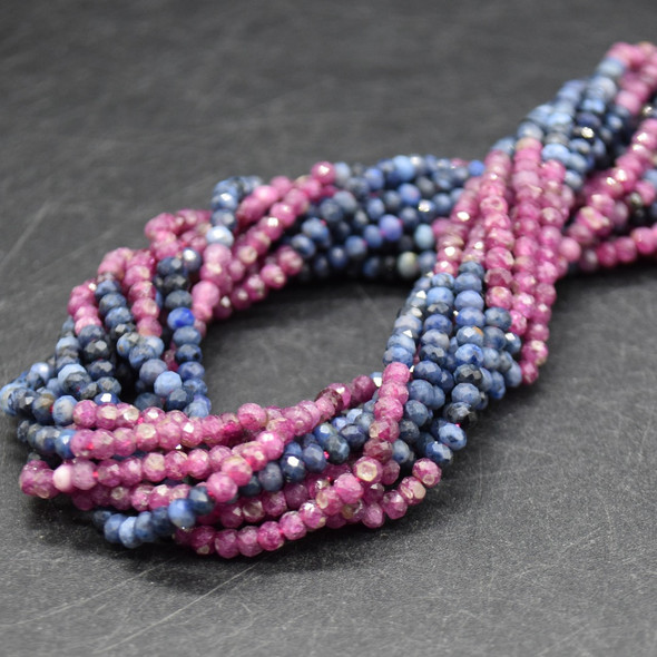 Natural Mixed Ruby, Sapphire Semi-Precious Gemstone FACETED Rondelle Beads - 3mm x 2mm - 15'' Strand