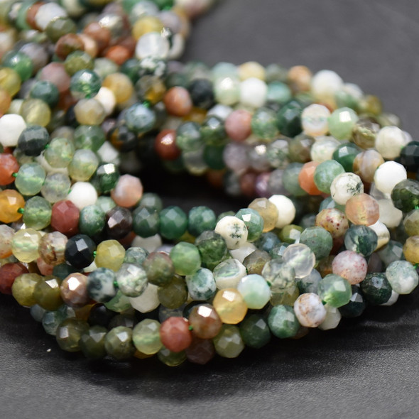 Natural Indian Agate Semi-Precious Gemstone FACETED Rondelle Beads - 4mm x 3mm - 15'' Strand