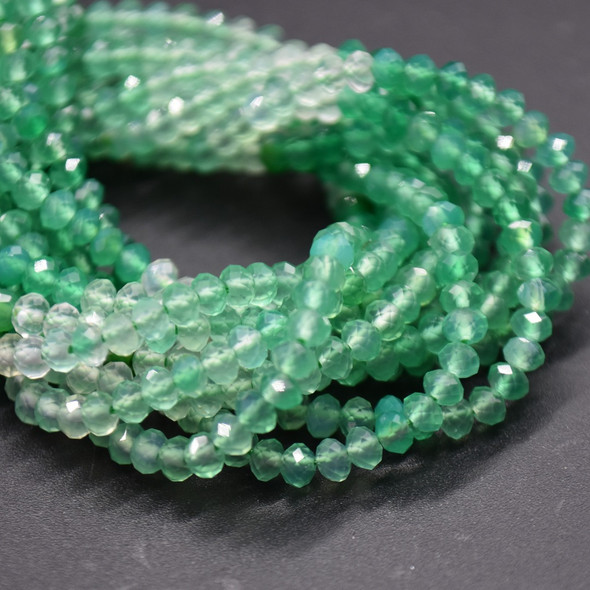 Mixed Green Agate Semi-Precious Gemstone FACETED Rondelle Beads - 4mm x 3mm - 15'' Strand