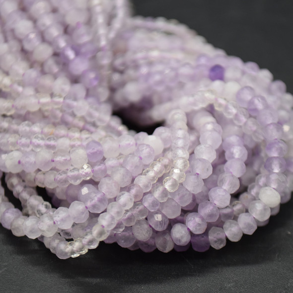 Lavender Amethyst Gemstone FACETED Rondelle Spacer Beads - 3mm or 4mm Sizes - 15" Strand