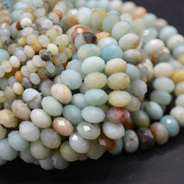 Natural Multi-colour Amazonite Semi-Precious Gemstone FACETED Rondelle / Spacer Beads - 4mm x 3mm - 15'' Strand