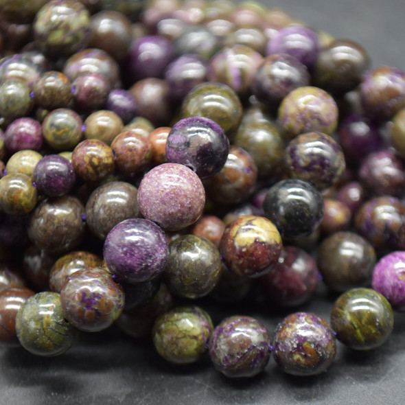 Natural Dark Purple Atlantisite Semi-Precious Gemstone Round Beads - 6mm, 8mm sizes - 14'' Strand