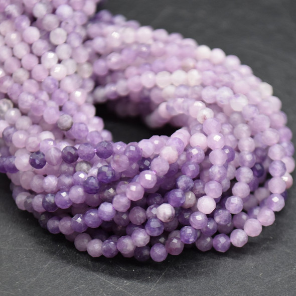 Natural Mixed Purple Lepidolite Semi-precious Gemstone FACETED Round Beads - 3mm - 15'' Strand