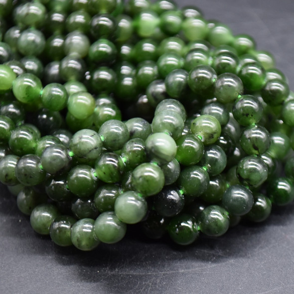 Natural Canadian Jade (Green) Semi-Precious Round Gemstone Beads - 6mm - 15'' Strand