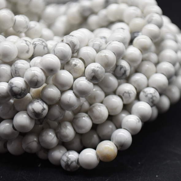 Large Hole (2.5mm) Beads - White Howlite Semi-Precious Gemstone Round Beads - 6mm - 15'' strand
